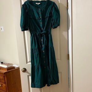 Sea New York Dark Teal Button-Front Tiered Midi Dress